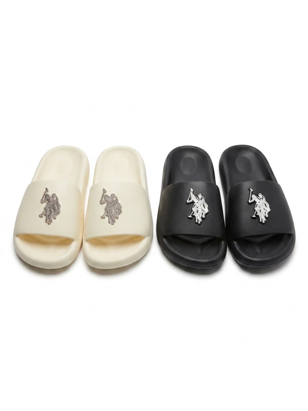 NWT U.S. Polo Assn. Slide Sandals in Black or Beige w/ Polo Logo